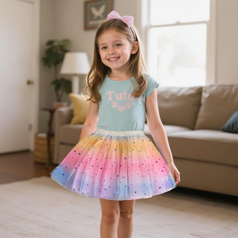 Revkokmx Girls Layered Rainbow Tutu Skirt Dance Dress Ruffle Tiered Clubwear - Image 5